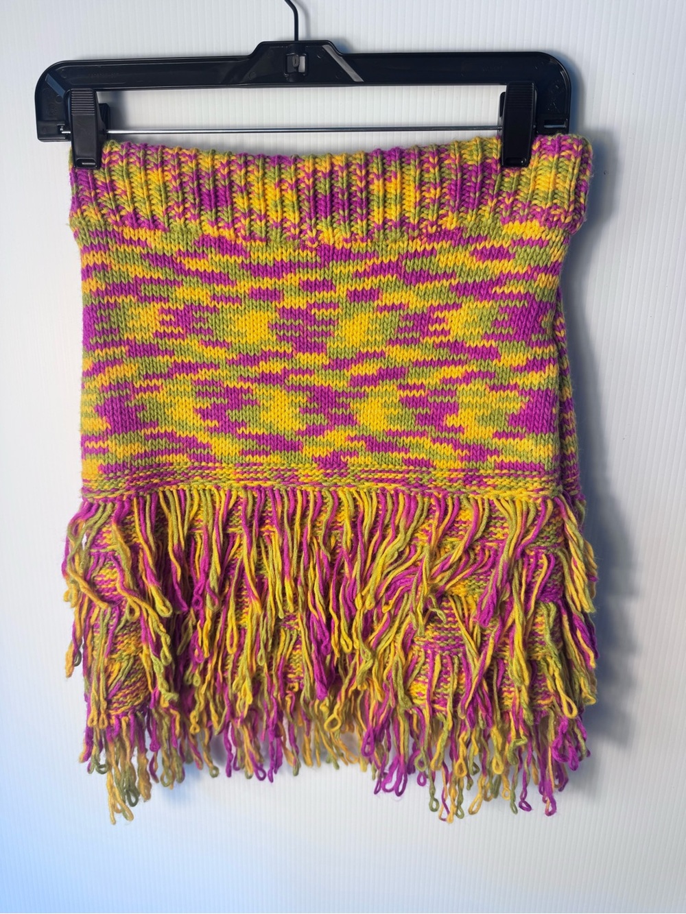AKIRA Pink Multi Knit Fringe Mini Skirt Boho Festival Statement Skirt - Picture 5 of 6